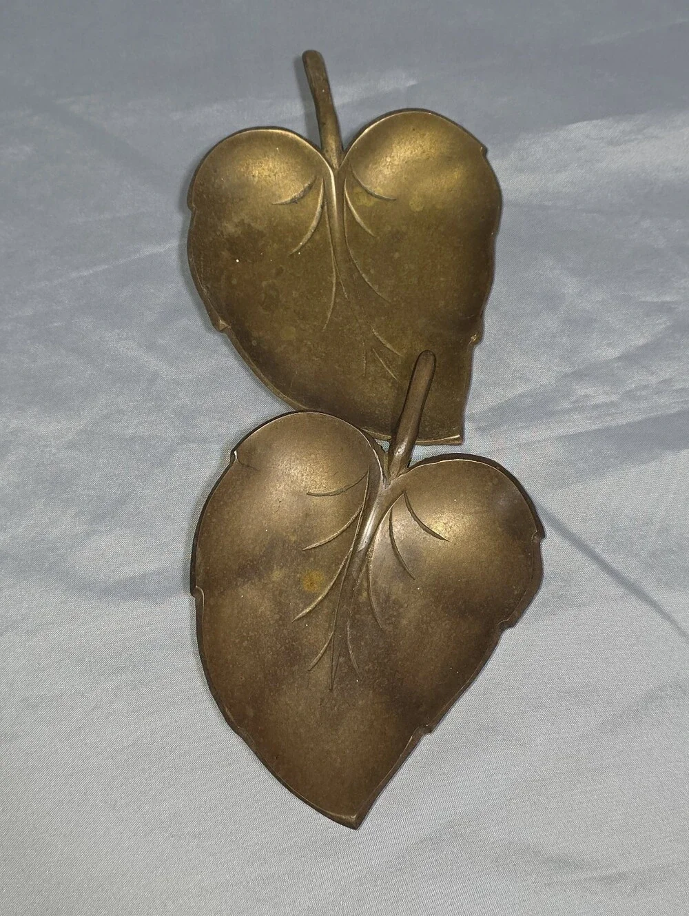 Vintage Brass Leaf Trinket Dishes Set of 2 Made in India